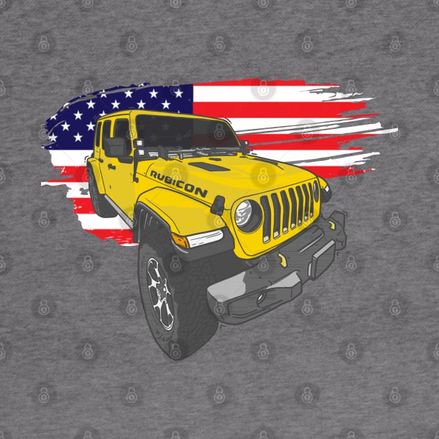 Jeep Wrangler with American Flag - Yellow by 4x4 Sketch